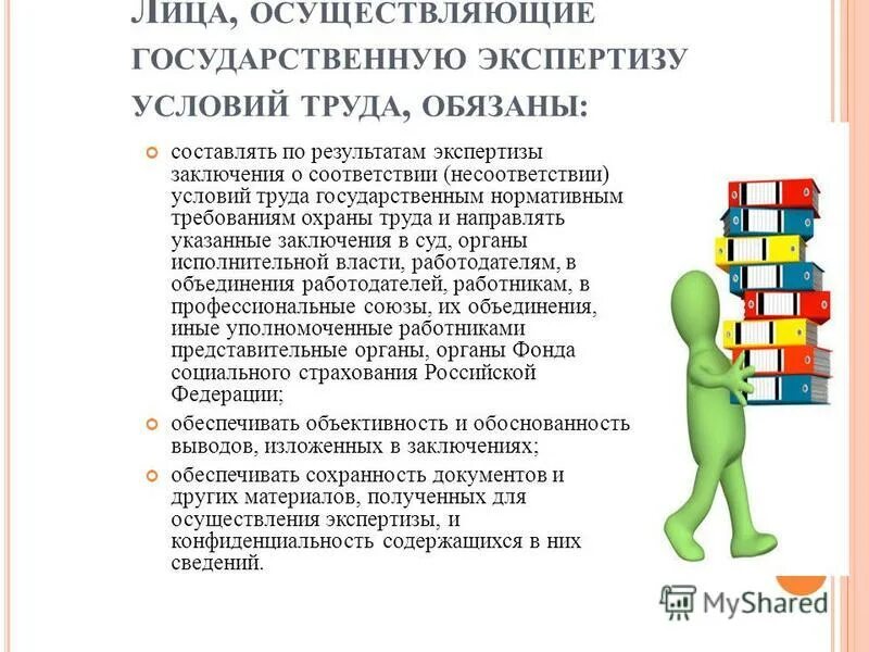 Обязанности лиц осуществляющих государственную экспертизу условий труда. Обязанности лиц осуществляющих государственную экспертизу условий труда
