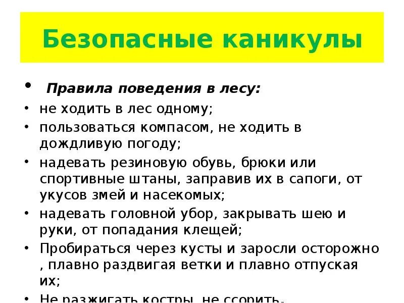 Правило провидение на каникулах. Правила безопасных каникул. Правила поведения в лесу. Правила поведения на каникулах. Сообщение о каникулах