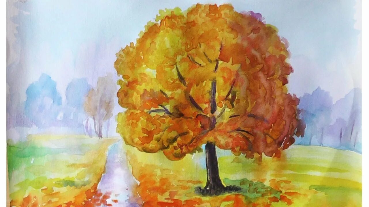 Осень картинки пошагово. Рисунок осень. Рисование осеннего пейзажа. Краски осени рисунок. Осенний пейзаж акварелью для детей.