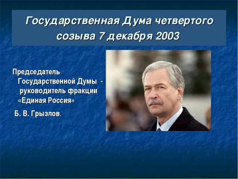 4 декабря 2003. Председатель государственной Думы 4 и 5 созывов:. 4 Государственная Дума руководитель. ГД 4 история фракции. 7 Декабря 2003 года в государственную Думу России 4 созыва было создано.