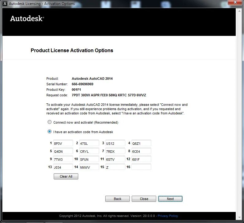 Activation code