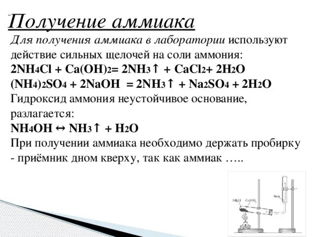 Nh4cl ca oh 2 h2o. Реакция получения аммиака 2nh4cl+CA(Oh)2. Характеристика реакции получения аммиака. Nh4cl получение аммиака. Способы получения аммиака в лаборатории и промышленности.