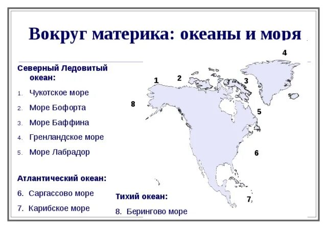 Определите какие океаны моря омывают северную америку. Определите какие океаны моря омывают северную америку