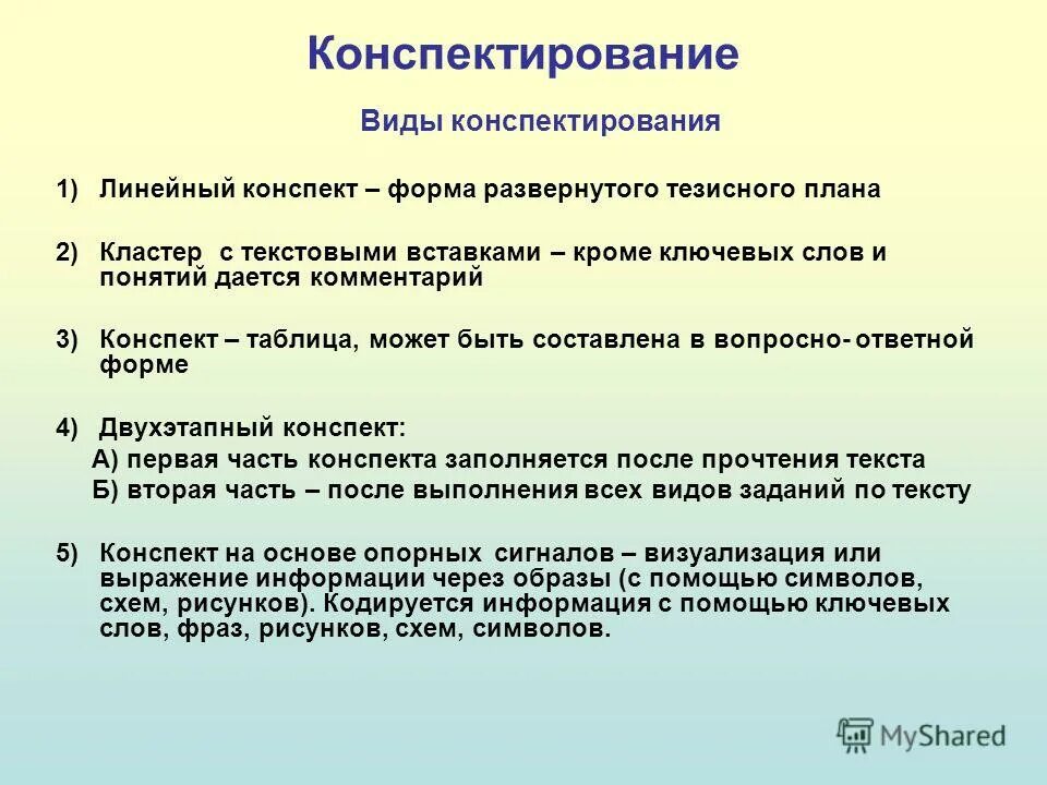 Информационно смысловая переработка текста план тезисы конспект. Способы и приемы составления конспекта. Виды конспектирования. Методы написания конспектов. Методы конспектирования информации.