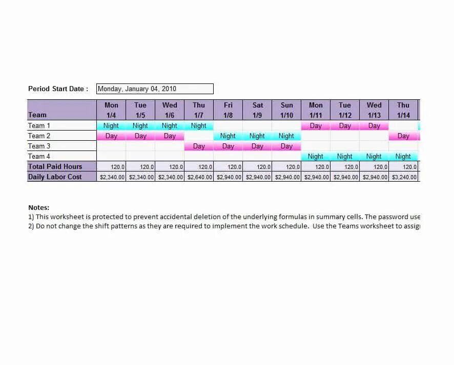 Team Schedule. Start period