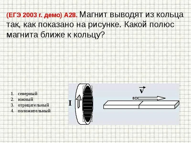 Магнит выводят из кольца. Какие полюса у магнита. Какой полюс магнита ближе к кольцу. Магнит выводят из кольца в результате чего появляется ток.