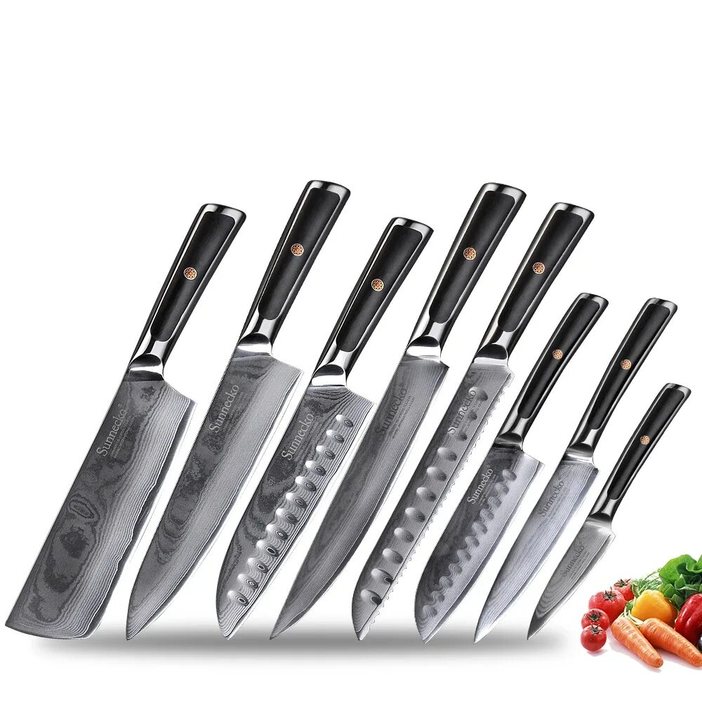 Кухонные ножи для овощей. Кухонные ножи VG 10 набор. Sunnecko набор ножей. Набор ножей Santoku. Кухонные ножи Knife Sharp.
