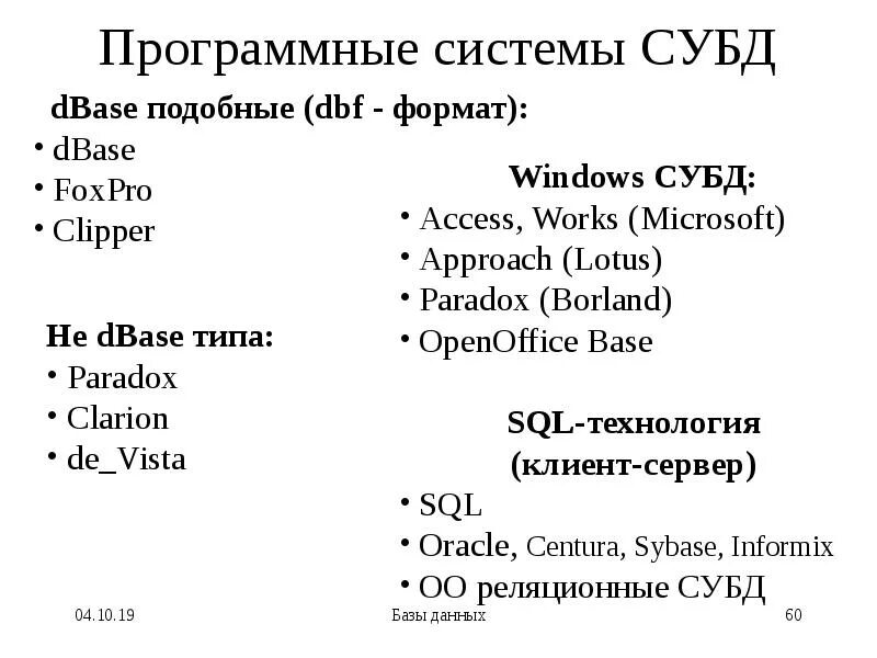 Dbase субд. Dbase субд
