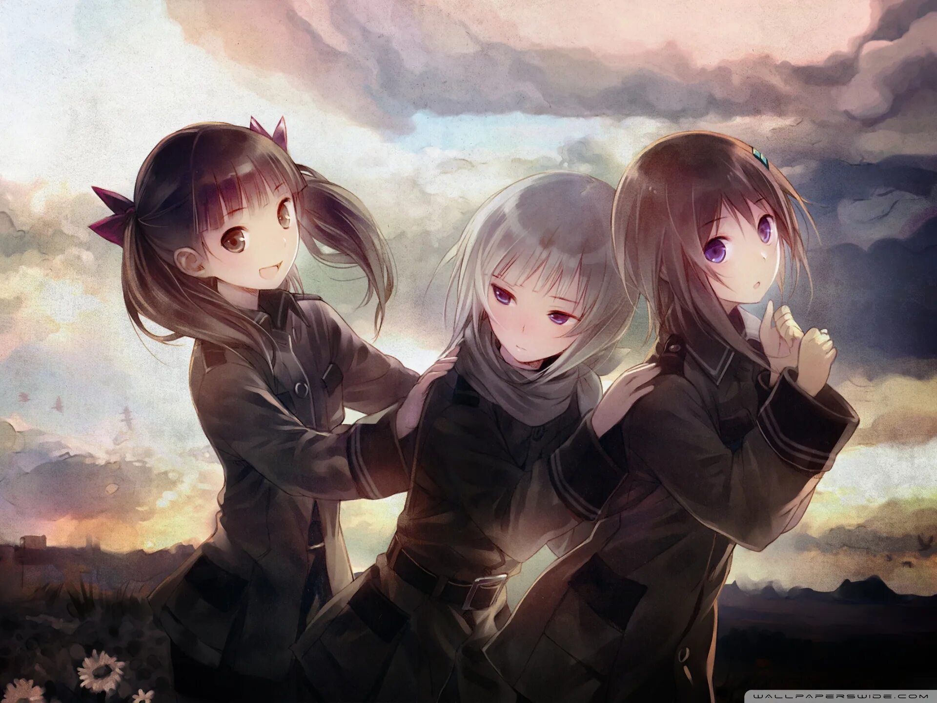 Фото тянок. Sora no Woto аниме. Sora no Woto Art. Аниме девочки. Три девушки арт.