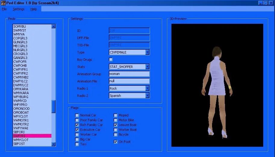 Sa editor. Гта сан андреас ped editor. редактор персонажа гта са. программа для просмотра моделей gta sa. ide editor gta sa.