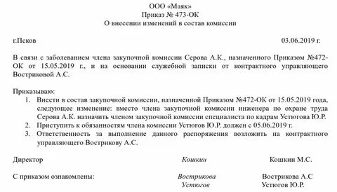 Решение о создании комиссии 44 фз