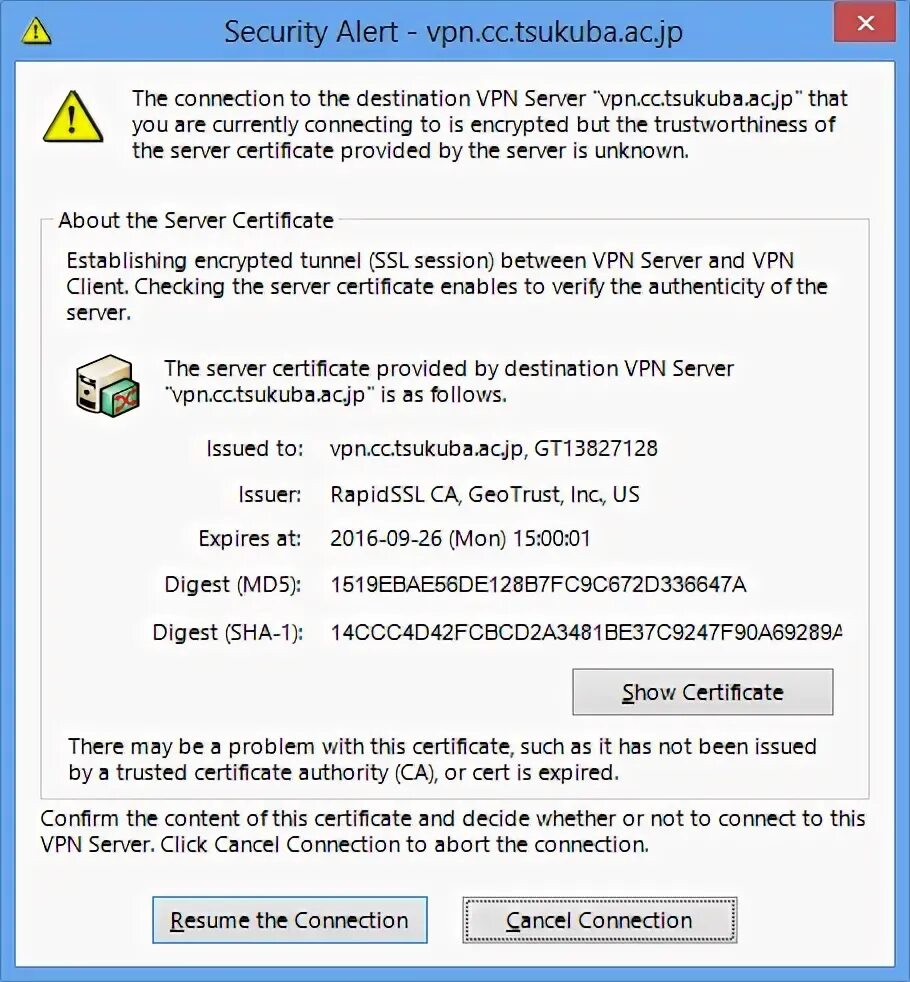 Server certificate is not trusted. Server certificate is not trusted