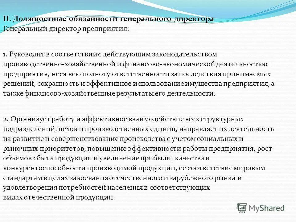 Функциональные обязанности генерального директора предприятия. Должностные обязанности. Должностные обязанности руководителя предприятия. Ответственность генерального директора.