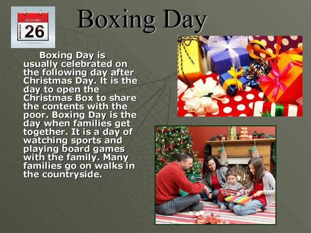 10 английских праздников на английском. Boxing Day в Англии презентация. День подарков в Англии. Праздник день подарков в Великобритании. Презентация на тему день подарков в Великобритании.