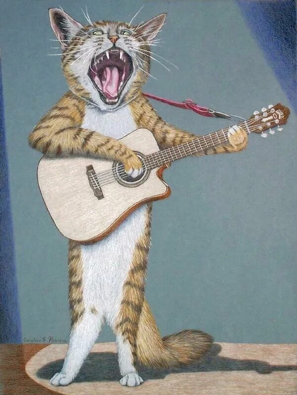 Кричать кричите петь пойте. Кот поет. Кот с гитарой. Поющие коты. Поющая Нота.