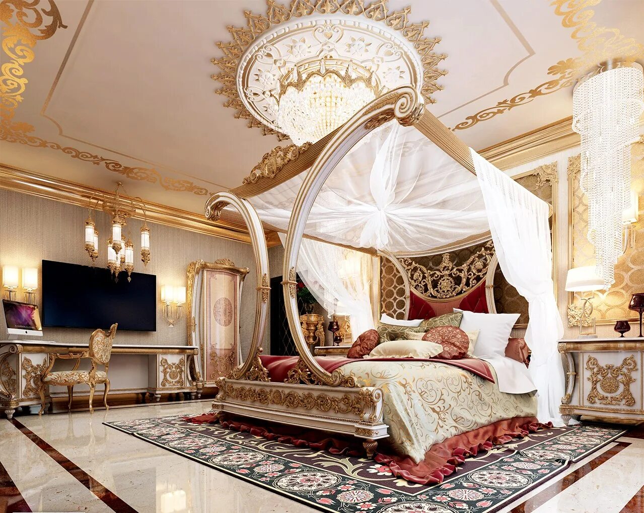 арабская роскошь. декор в мавританском стиле. отель дворец эмиратов в абу-даби. кровать в арабском стиле. джумейра дубай аль каср.