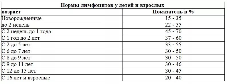 Лимфоциты норма у женщин 40