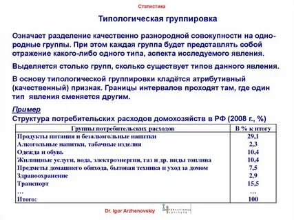 Статистическая группировка признаки