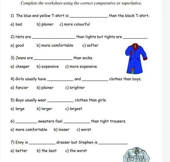 Comfortable comparative. Одежда Worksheets. Comparisons Worksheets. Comparatives and Superlatives Worksheets. Clothes Worksheets for Kids 2 класс.