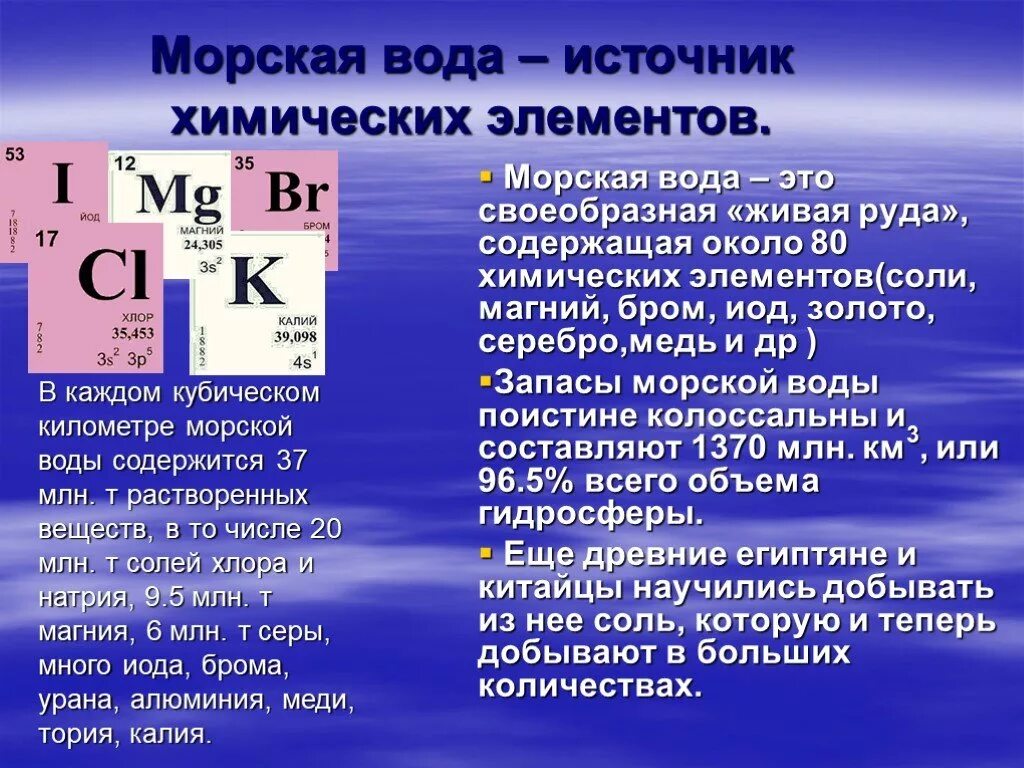 Количество магния в воде. Вода химический элемент. Химические элементы морской воды. Морская вода источник химических элементов. Химические элементы в мировом океане.