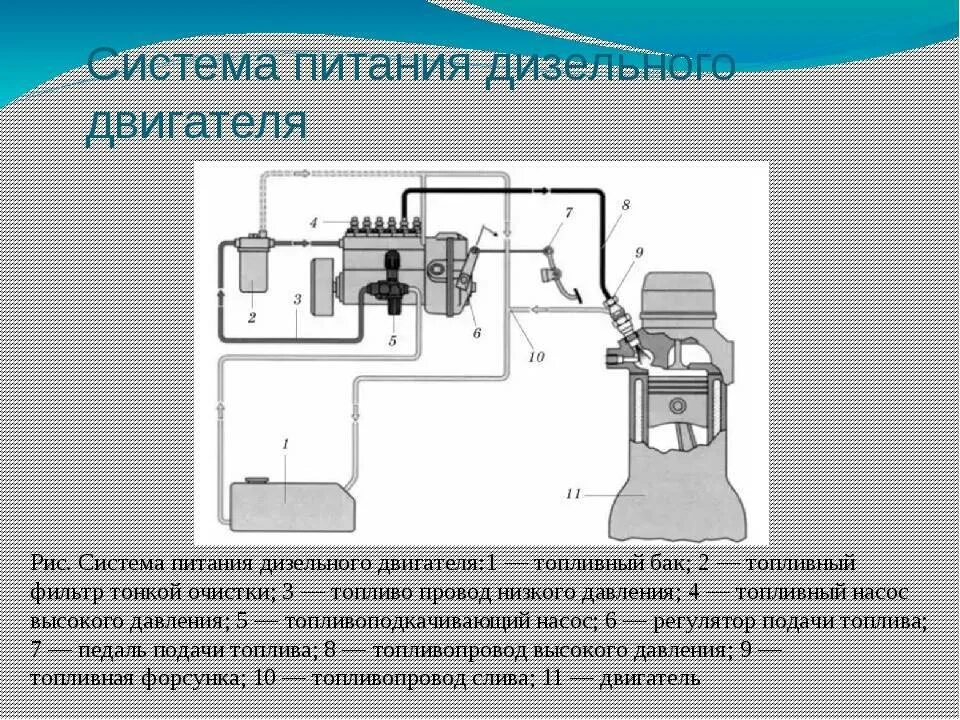 Устройство действия системы питания дизельного двигателя. Общая схема системы питания дизельного двигателя с рядным ТНВД.. Схема системы питания дизельного ДВС. Принцип работы системы питания дизельного двигателя схема. Устройство системы питания дизельного