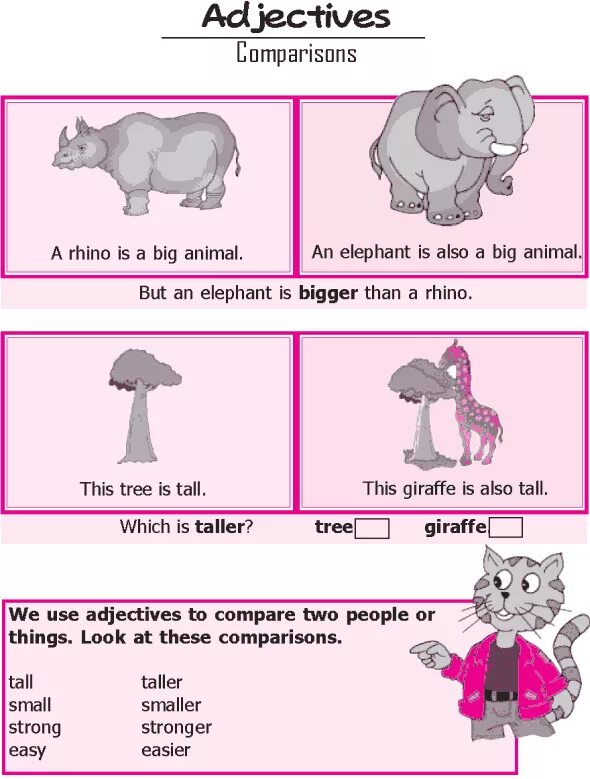 Compare small. Extreme adjectives. подчеркни правильное прилагательное elephants are big bigger animals. compare 2 things. compare these animals.