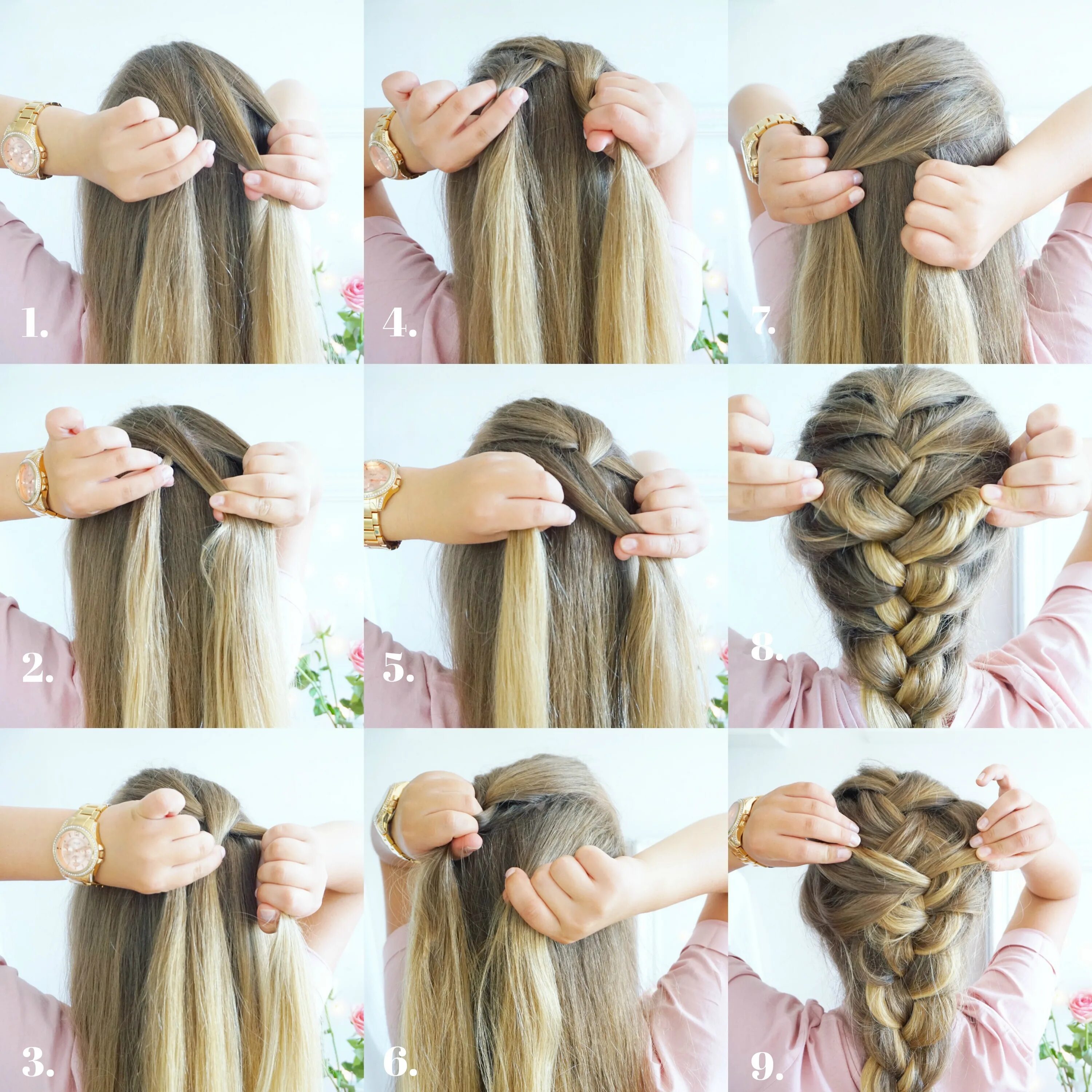 Французская коса пошагово. Заплести косичку ребенку для начинающих. Легкое плетение на средние волосы. Необычное плетение кос пошагово. Как самой себе заплксти костчкк.