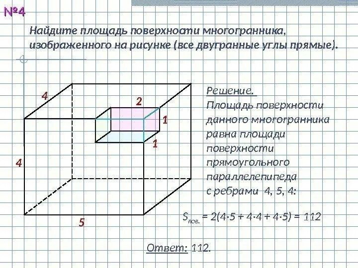 Найдите площадь поверхности многогранника на рисунке
