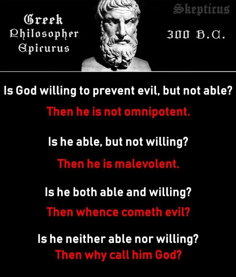 Epicurean Paradox. Epicurus quotes. Epicurean Paradox about God. He is able.