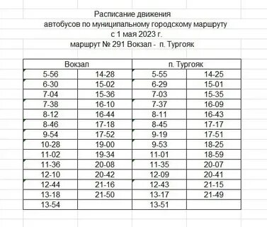 291 тургояк расписание