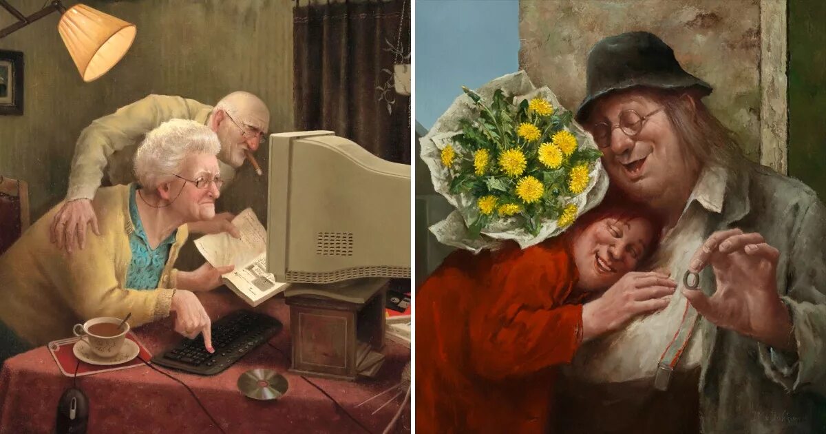 Бабушка и дедушка помолодели. Мариус Ван Доккум картины. Мариус Ван Доккум, 1957. Мариус Ван Доккум старость в радость. Голландский художник Мариус Ван Доккум.
