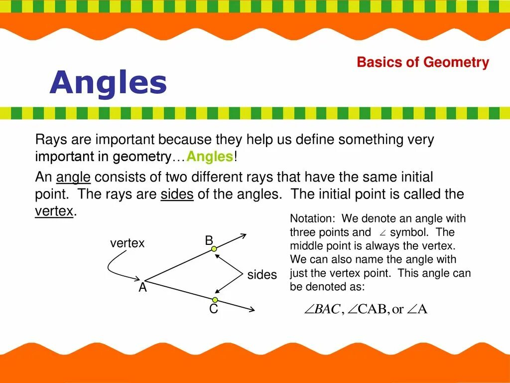 Angle. Define something. What does Vertex mean in Geometry. Angles can be helpful.