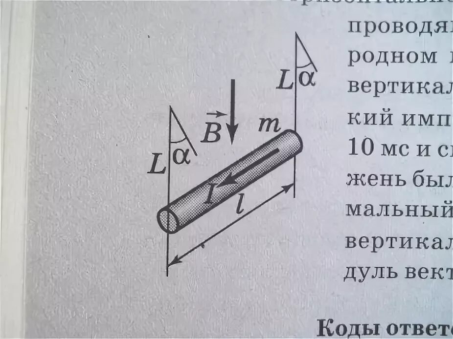 Прямолинейный проводник подвешен горизонтально на двух нитях. Горизонтальный стержень. металлический стержень длиной 0.1. стержень в магнитном поле. металлическая подвешенный стержень.