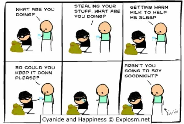 Stealing what not yours. Cyanide and happiness stealing food is wrong. цианид и счастье gif. what is the stuff kim.