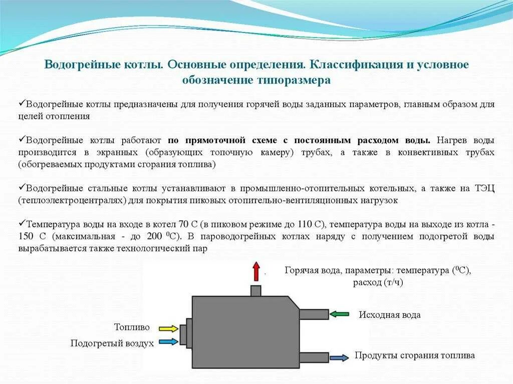 Требования к эксплуатации котлов. Схема работы водогрейного котла. Электрическая схема водогрейного котла. Основные типы водогрейных котлов, их особенности.. Конструкция водогрейного котла.