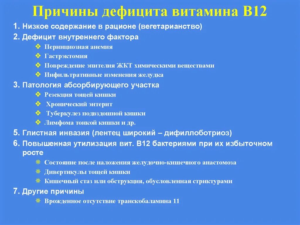 Симптомы витамина б 12. Витамин б12 причины дефицита. Причины дефицита витамина b12. Дефицит витамина б12 симптомы. Дефицит витамина в12 симптомы причины.