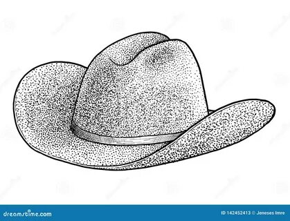 Cowboy Hat Illustration, Drawing, Engraving, Ink, Line Art, Vector Stock Ve...