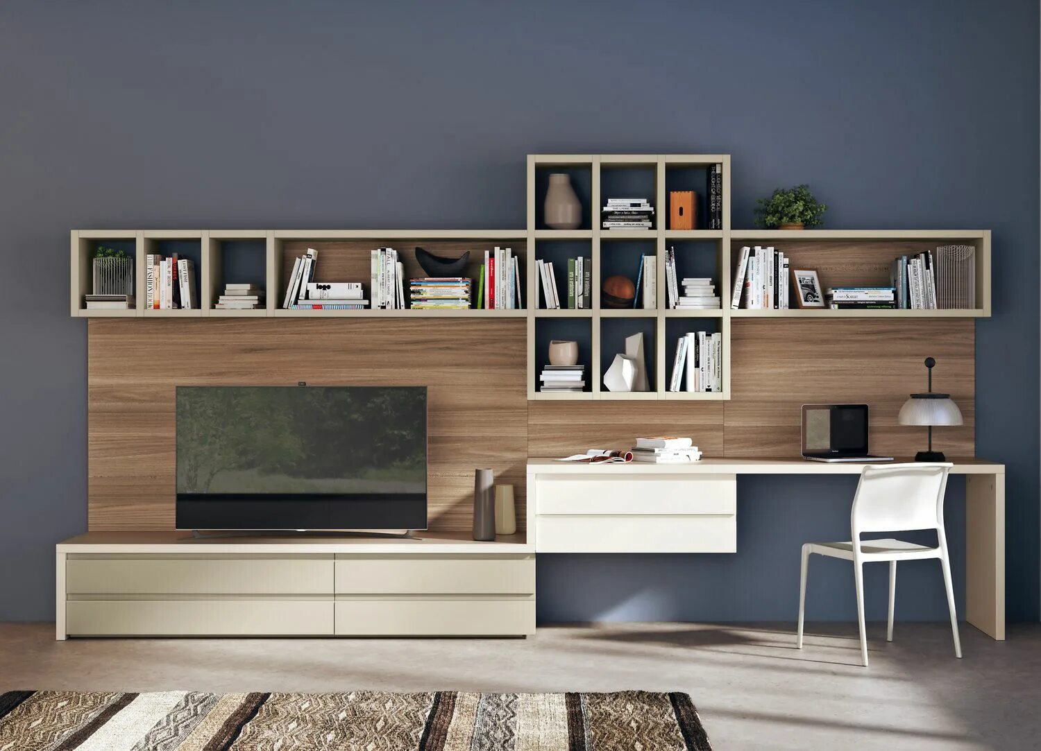 Living l. Гостиная Scavolini. Стенка в гостиную с рабочим местом. Стенка в гостиную с рабочим столом. Стенка для телевизора и компьютера.
