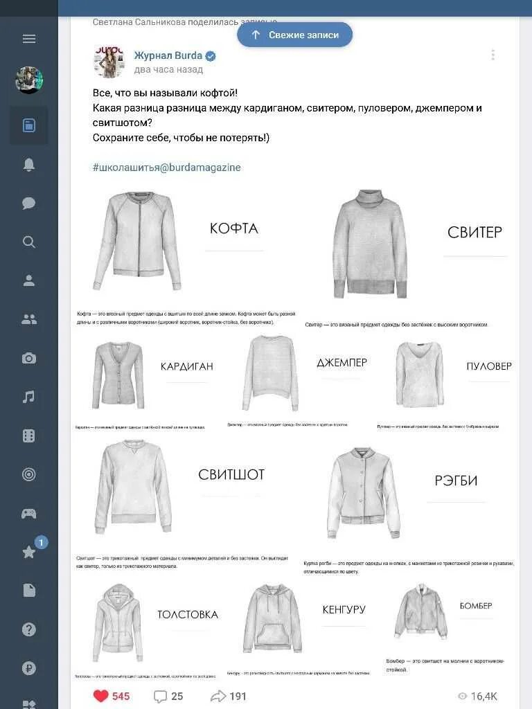 Номера типа одежды