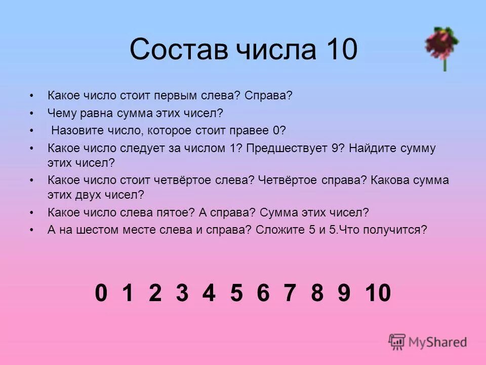 Есть ли число 1. Состав числа 10 презентация. Десятые числа. Какое число. Состав числа после 10.