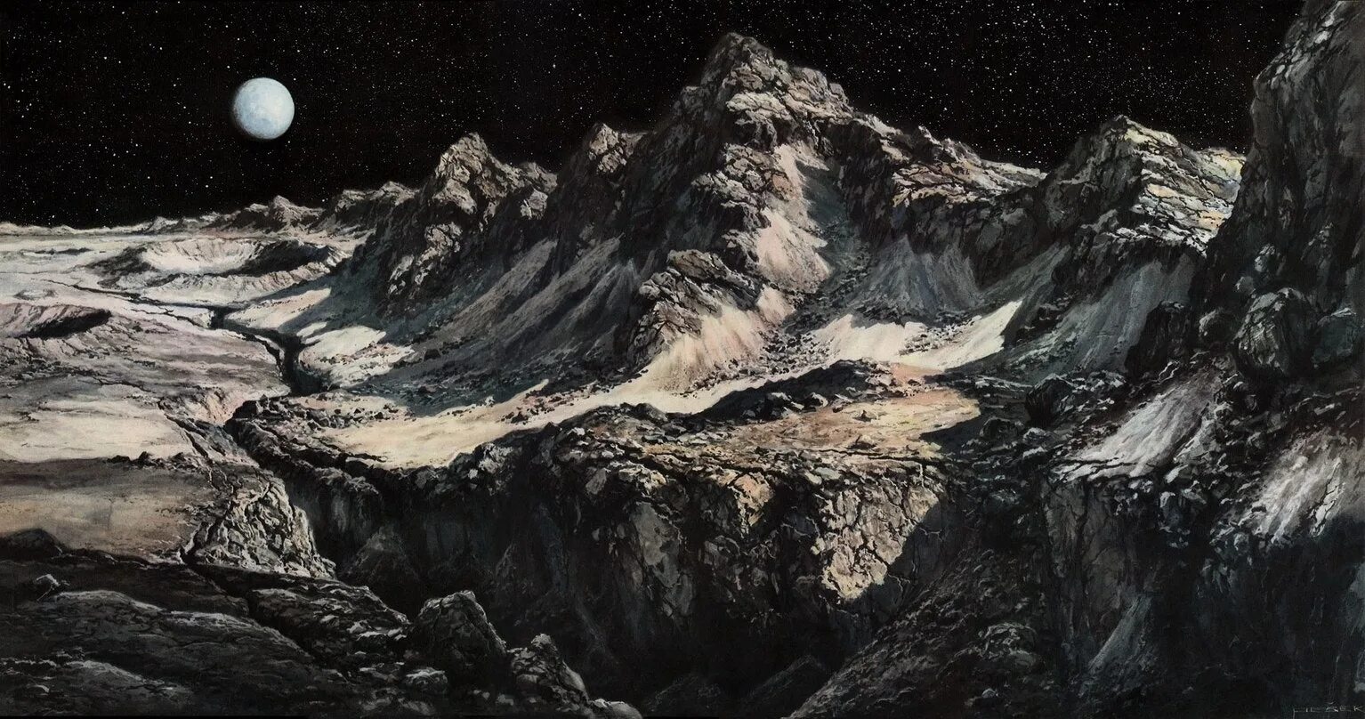 Какой рельеф луны. Рельеф луны. лунный ландшафт. лунная поверхность в живописи. рельеф лунной поверхности.
