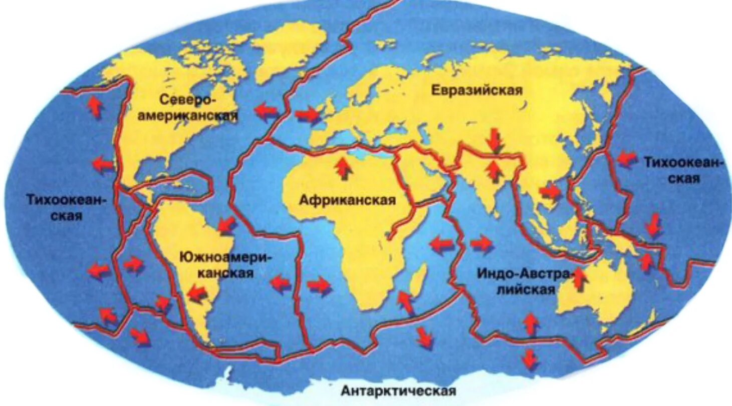 Евразийская и Африканская литосферные плиты. Карта тектонических плит и разломов земной коры.