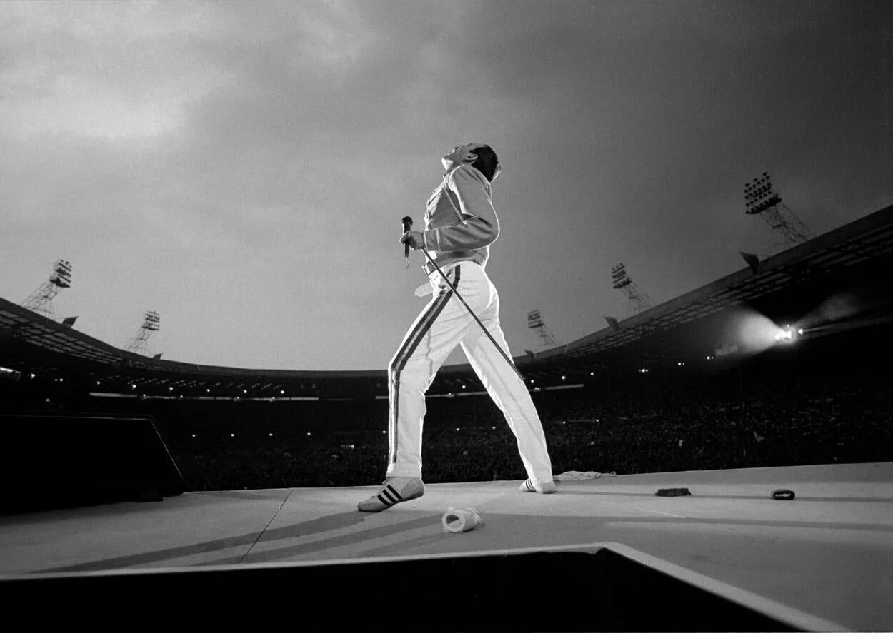 Фредди меркьюри стадион. Фредди Меркьюри Wembley. Фредди Меркьюри 1986. Queen Уэмбли 1986. Фредди Меркьюри стадион Уэмбли 1986.