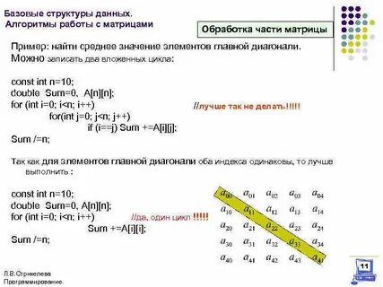 Сумма элементов главной диагонали