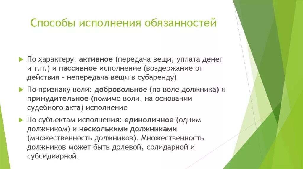 Способы исполнения обязанности