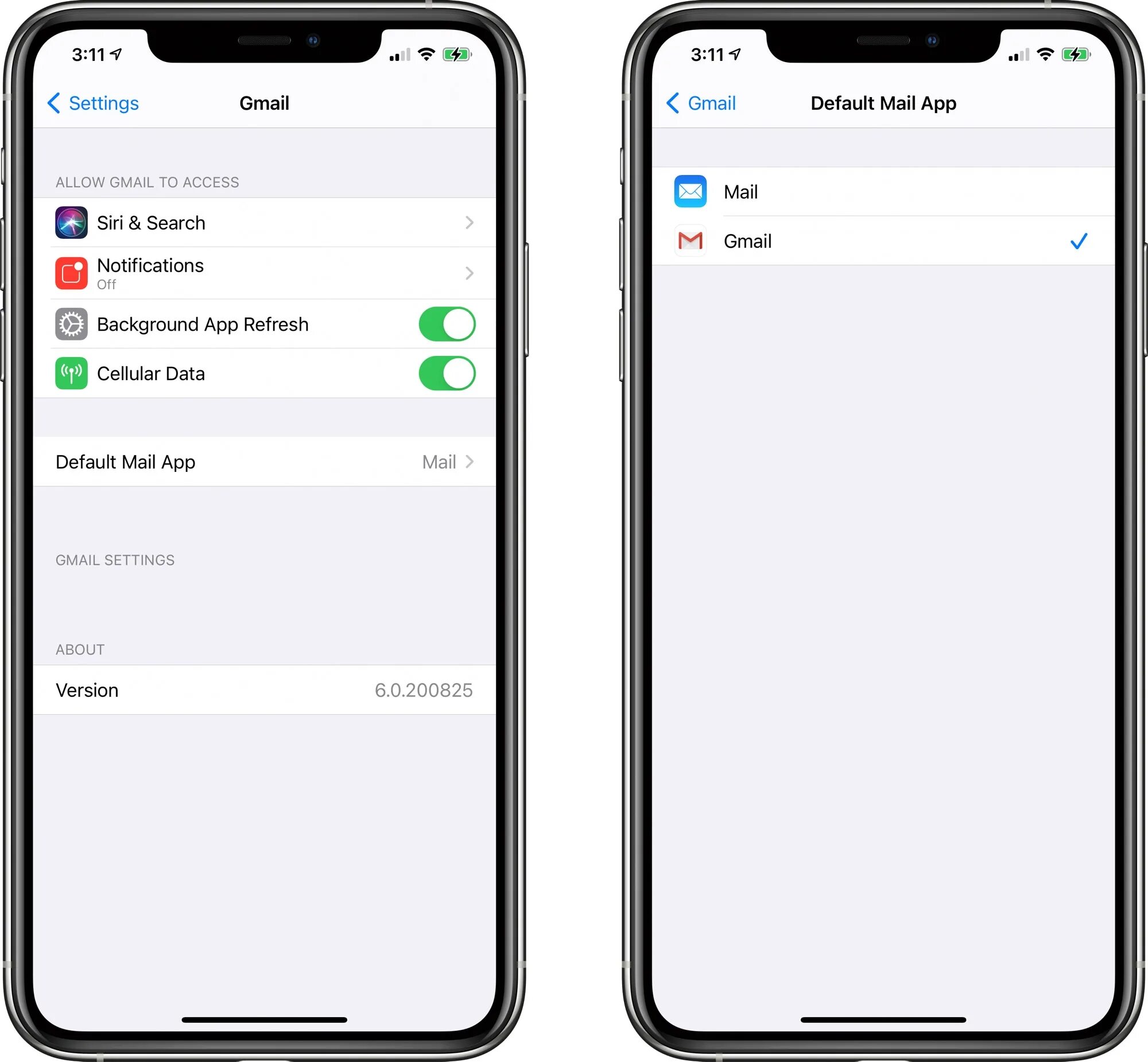 App settings show default browser push true