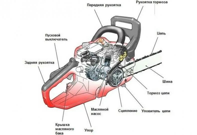 Какой двигатель в бензопиле. Из чего состоит бензопила Хускварна. Схема тормоза цепи бензопилы. Устройство редукторной бензомоторной пилы. Тормоз цепи бензопилы как работает.