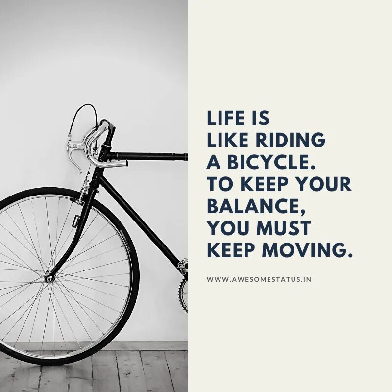 Is like style. Life is like a bicycle. life is like riding. life is like riding a bicycle. life is like a riding bicycle to keep your balance you must moving.