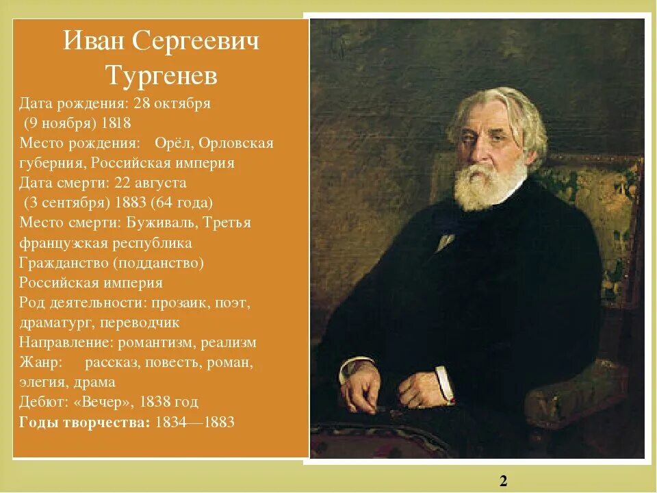 Сколько лет было тургеневу. Дата рождения Тургенева. Тургенев Дата рождения. Тургенев даты жизни.