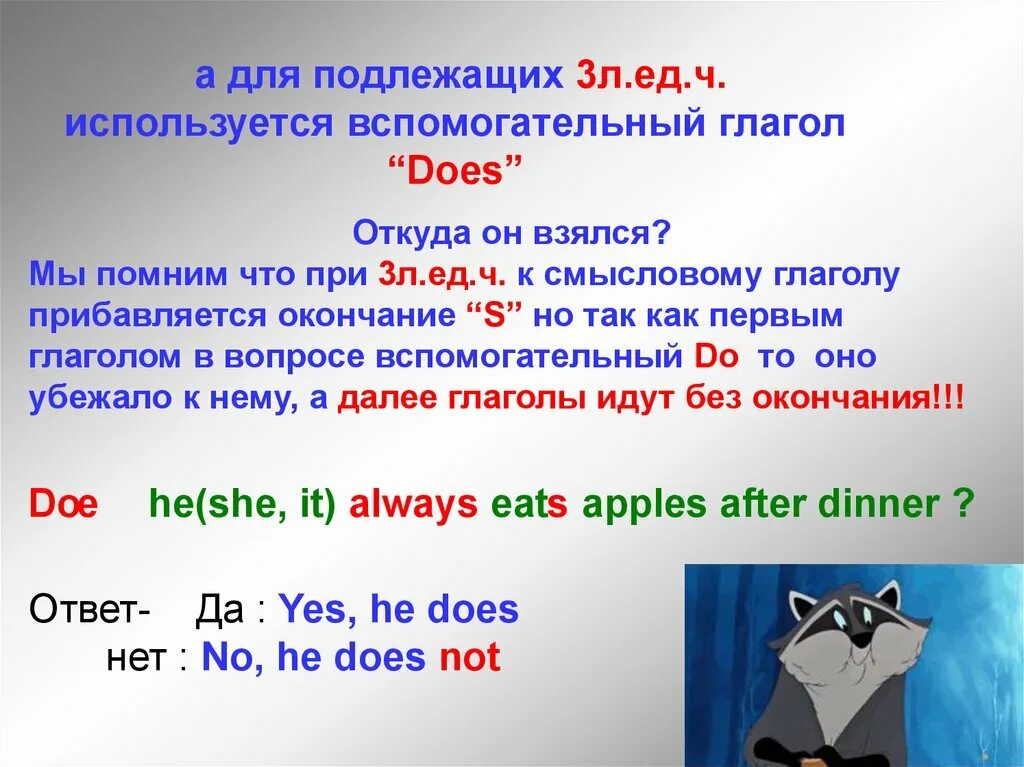 Окончание es в глаголах в английском. Do does окончание s. Окончание s у глаголов в present simple. Основной и вспомогательный глагол. Present simple окончания.